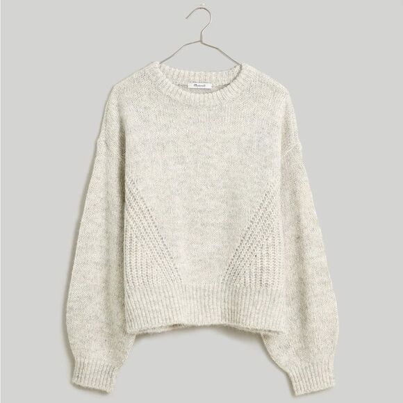 MADEWELL Wool-Blend Wedge Sweater Cozy Cropped Oversized Boho Light Gray Crew XS - Picture 11 of 11